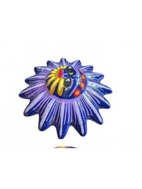 Hand-Painted Purple Sun Face terracotta trinket box